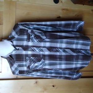 Various Artists Men's Button Down Shirt Brown Plaid size L Chest Pockets Cotton